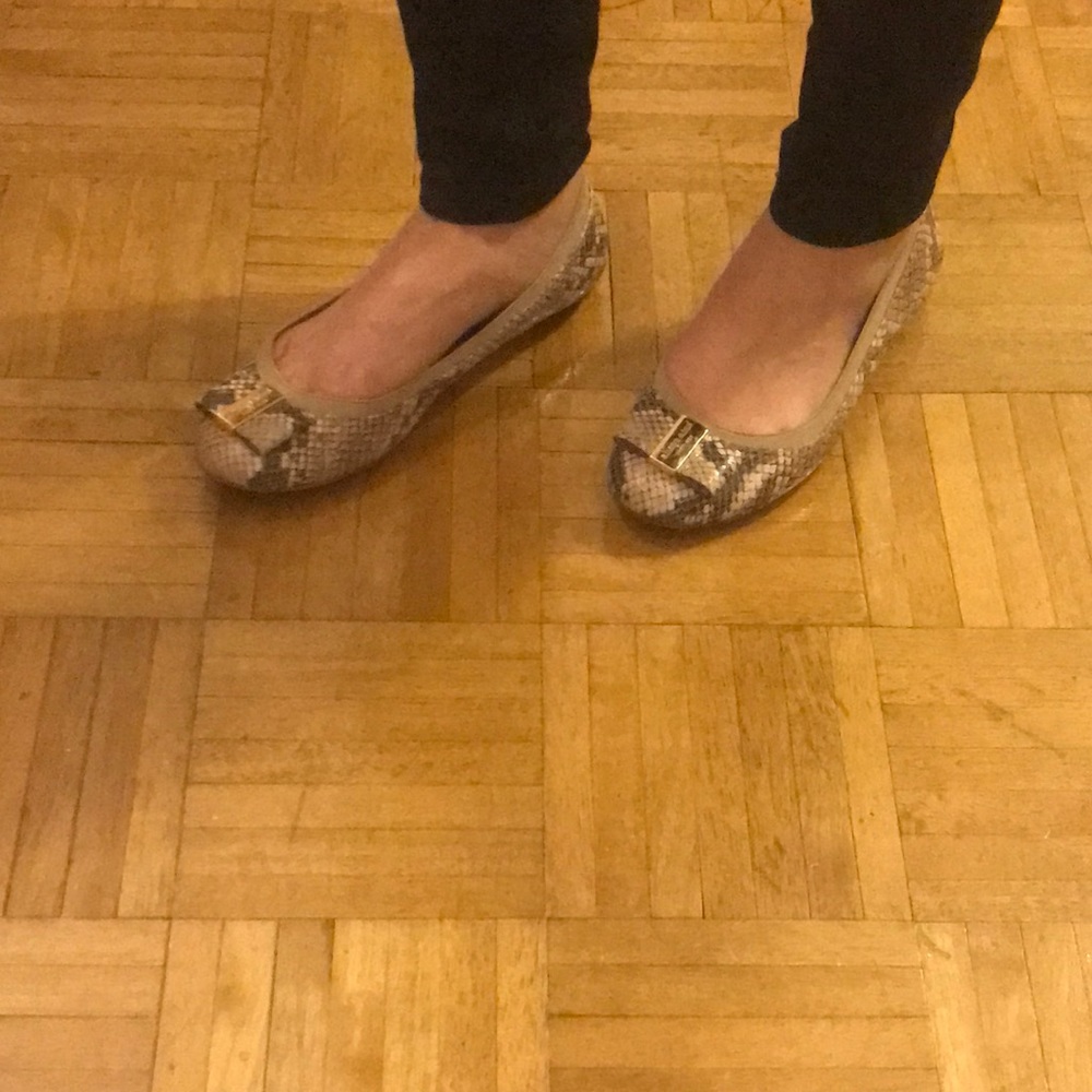 Kate Spade Snakeskin Flats with Gold Buckle